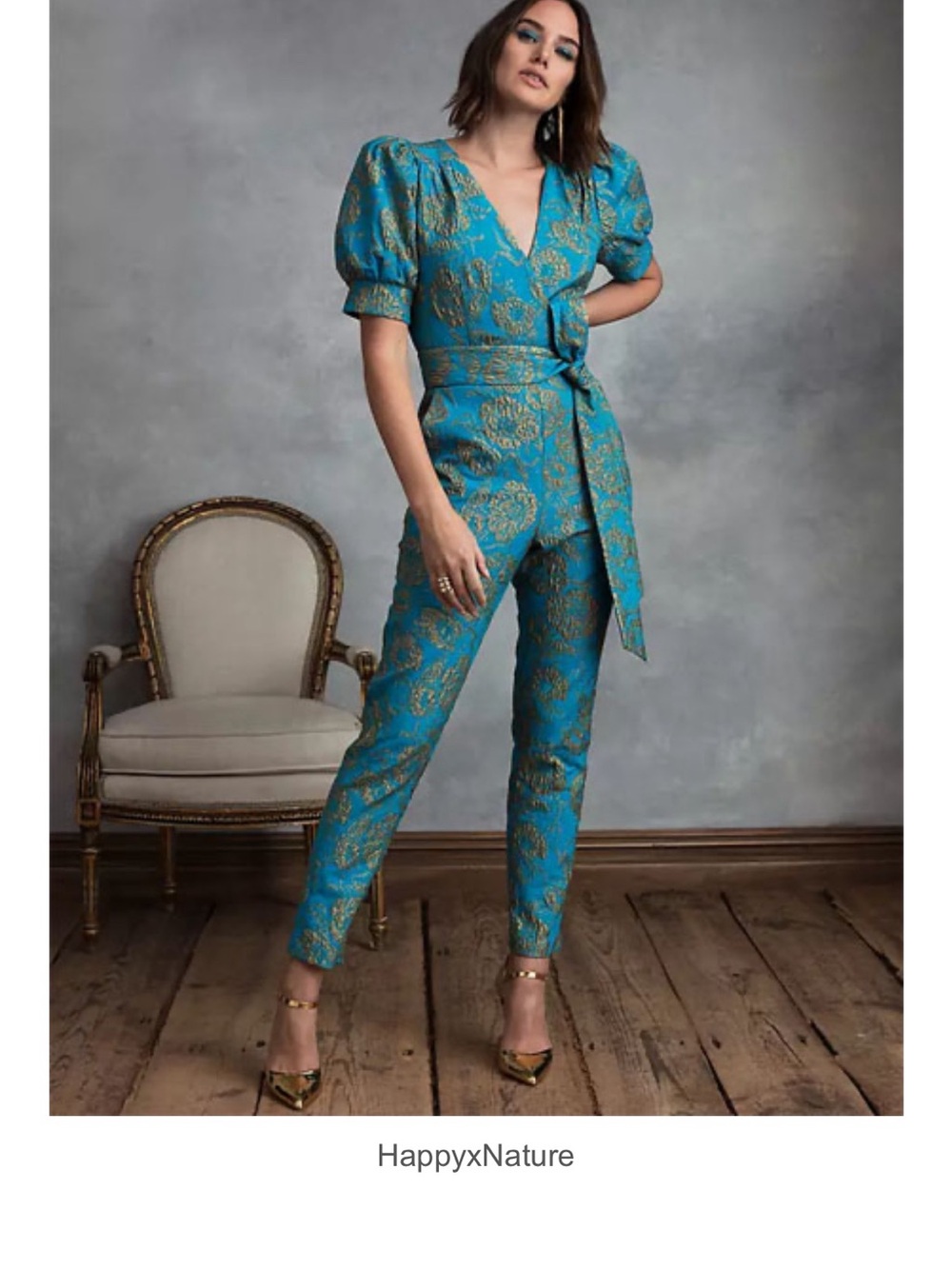 Teal & Gold Brocade Jumpsuit